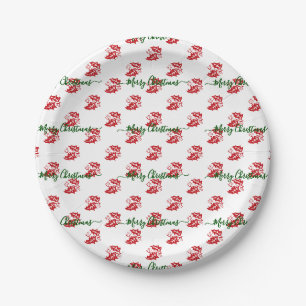 Elegant White Custom Christmas Holly Paper Plates