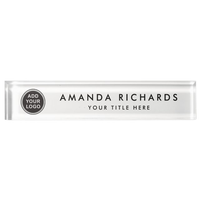 Elegant white custom logo desk name plate (Front)