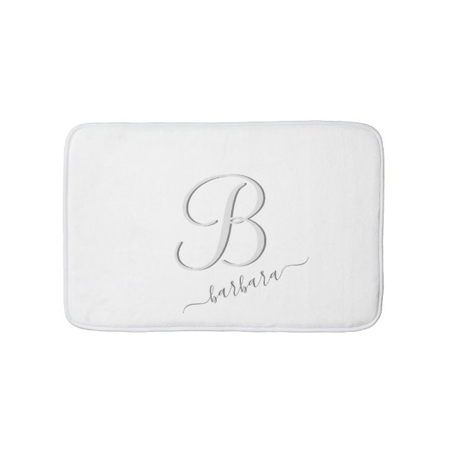 Elegant White Custom Monogram Name  Bath Mat (Front)