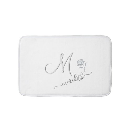 Elegant White Custom Monogram Name Bath Mat