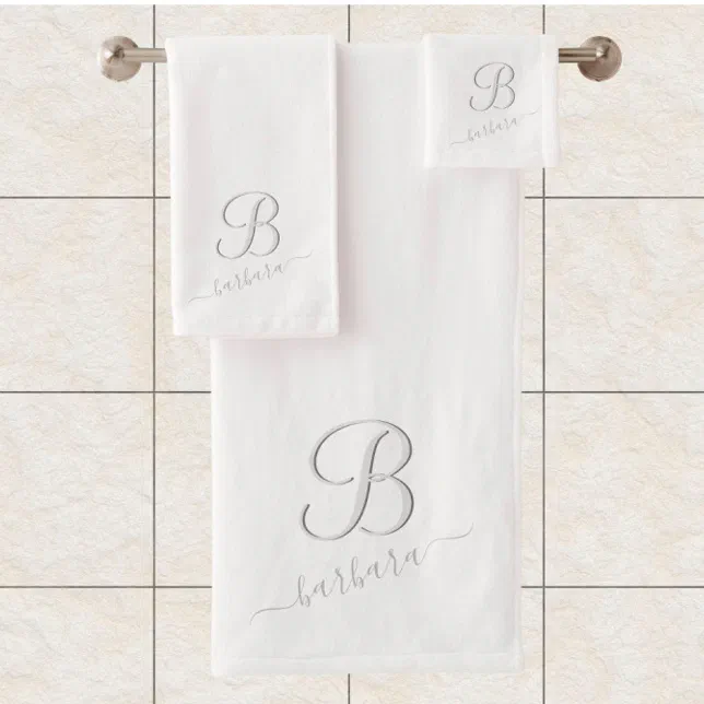 Elegant White Custom Monogram Name Bath Towel Set Zazzle