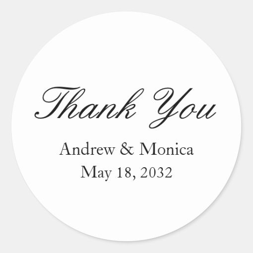 Elegant White Custom Wedding Thank You Tin Can Classic Round Sticker ...