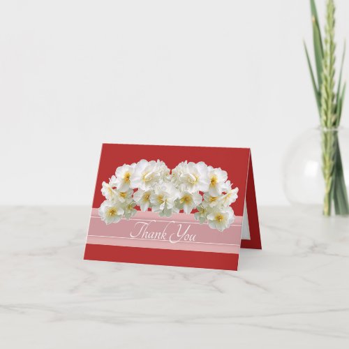 Elegant White Daffodil Bouquet Floral Thank You Card