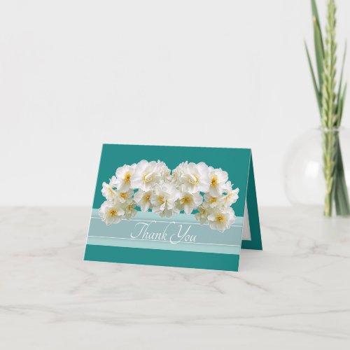 Elegant White Daffodil Bouquet Floral Thank You Card
