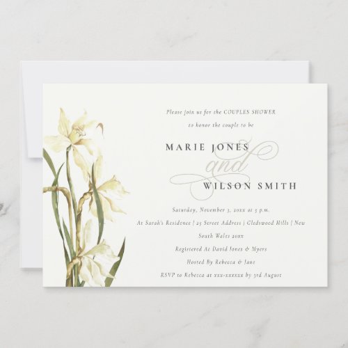 Elegant White Daffodil Couples Shower Invite