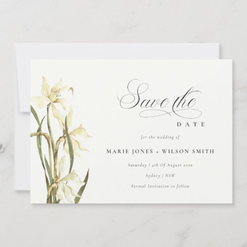 Elegant White Daffodil Floral Save The Date Card