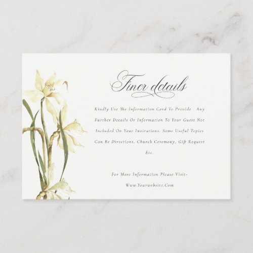 Elegant White Daffodil Watercolor Wedding Details Enclosure Card