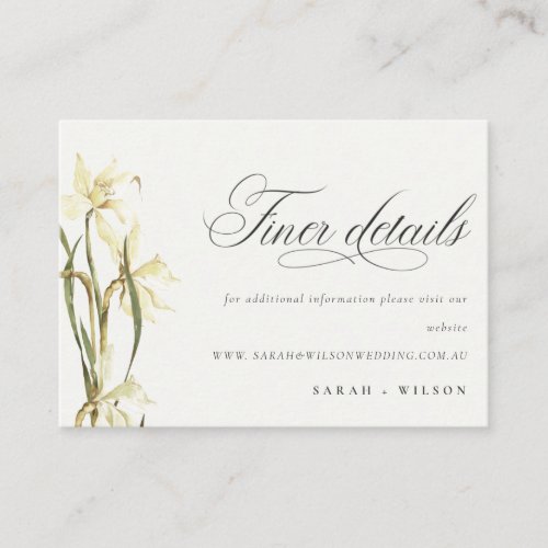 Elegant White Daffodil Watercolor Wedding Website Enclosure Card