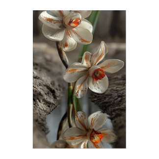 Elegant White Daffodils with Orange Accents – Mood Acrylic Print