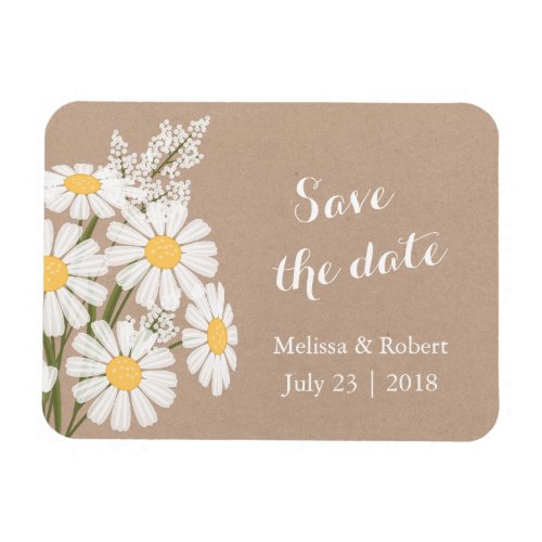 Elegant White Daisies Beige Save the Date Wedding Magnet