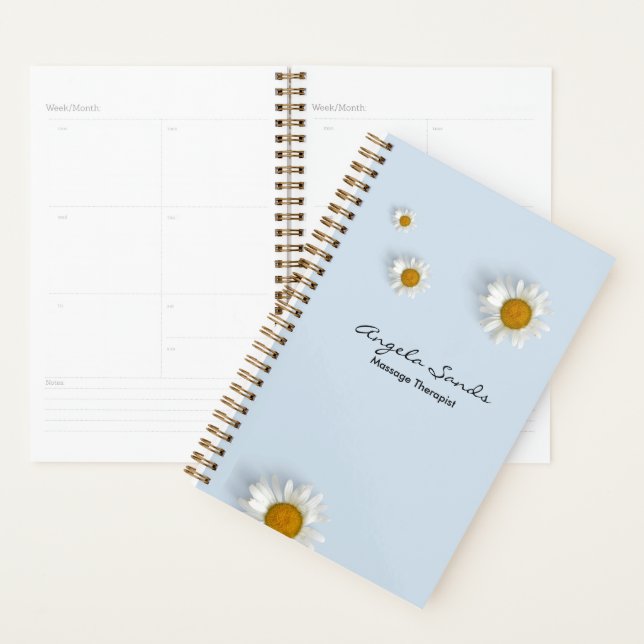 Elegant white daisies blue planner (Display)