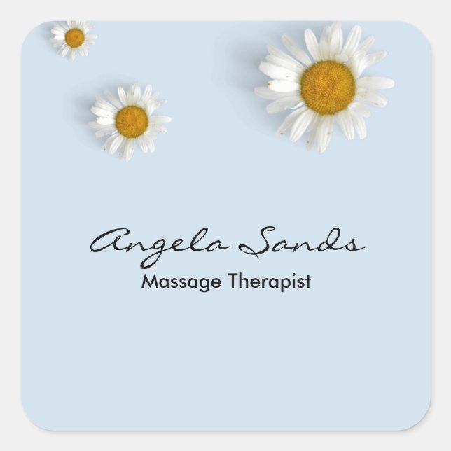 Elegant white daisies blue square sticker (Front)