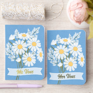 Elegant White Daisies Blue Wedding Foil Vow Books