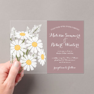 Elegant White Daisies Bouquet Wedding Rosy Brown Acrylic Invitations