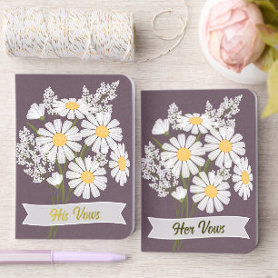Elegant White Daisies Dark Purple Wedding Foil Vow Books