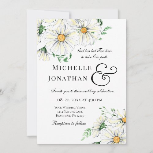 Elegant White Daisies Floral Christian Wedding  Invitation