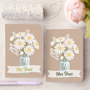 Elegant White Daisies Mason Jar Beige Wedding Foil Vow Books