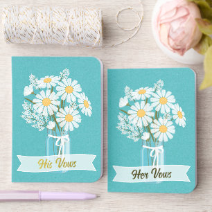 Elegant White Daisies Mason Jar Teal Wedding Foil Vow Books