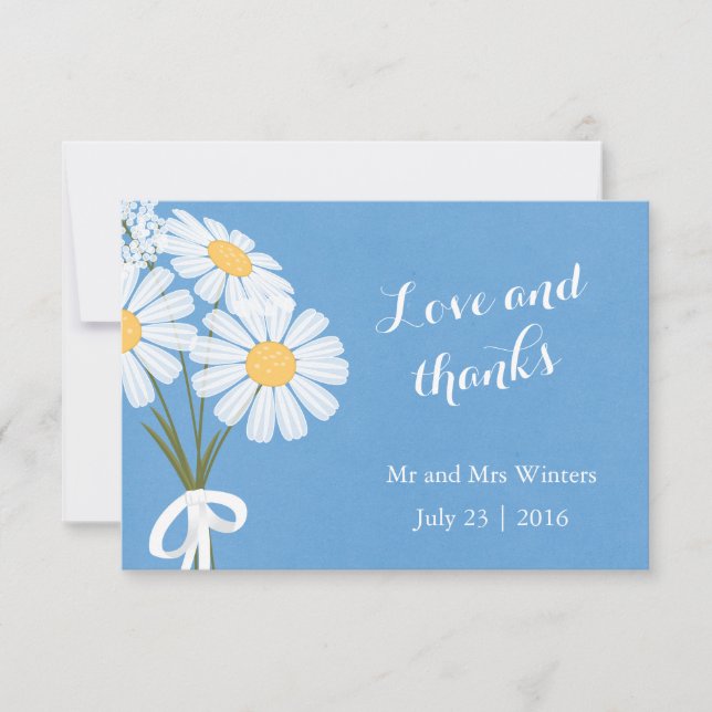 Elegant White Daisies on Blue Thank You Wedding (Front)