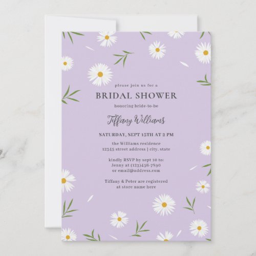Elegant White Daisies Pastel Purple Bridal Shower Invitation