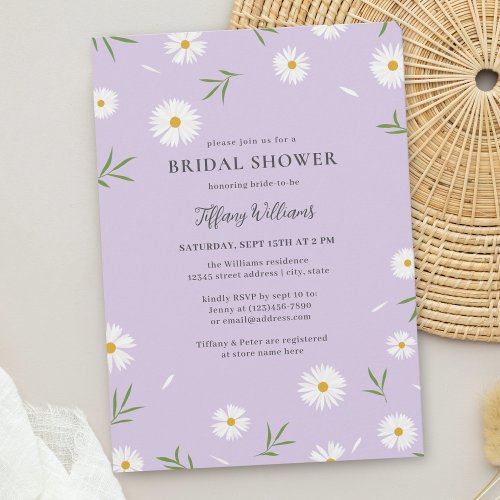 Elegant White Daisies Pastel Purple Bridal Shower Invitation