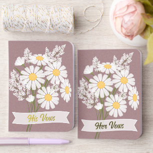 Elegant White Daisies Rosy Brown Wedding Foil Vow Books