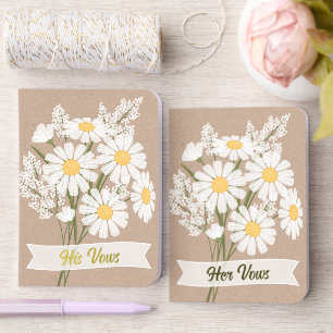 Elegant White Daisies Rustic Beige Wedding Foil Vow Books