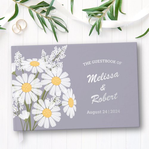 Elegant White Daisies Rustic Wedding Foil Lavender Foil Guest Book