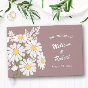 Elegant White Daisies Rustic Wedding Foil Pink Foil Guest Book