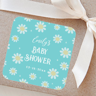 Elegant White Daisies Spring Floral Baby Shower Square Sticker