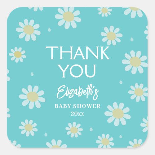 Elegant White Daisies Summer Baby Shower Thank You Square Sticker