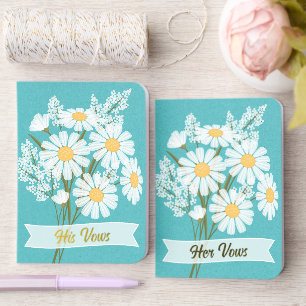 Elegant White Daisies Teal Wedding Foil Vow Books