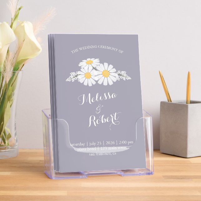 Elegant White Daisies Wedding Program Lavender Brochure (Insitu)