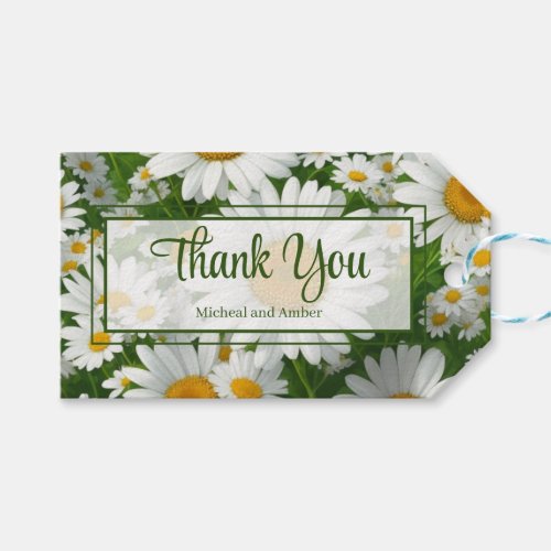 Elegant white daisies white floral fields greenery gift tags