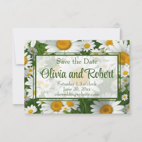 Elegant white daisies white floral fields greenery save the date