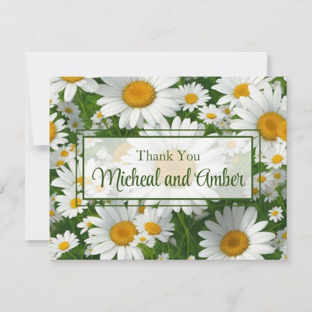Elegant white daisies white floral fields greenery thank you card (Front)