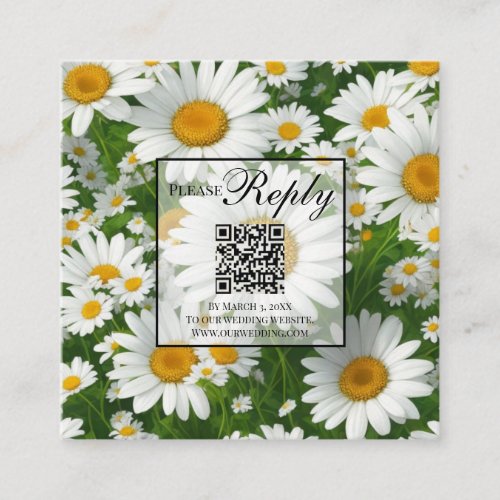 Elegant white daisies white floral fields QR code Enclosure Card