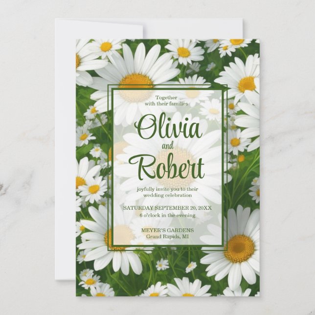 Elegant white daisies white floral fields Wedding Invitation (Front)