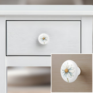 Elegant white daisy country farmhouse ceramic knob
