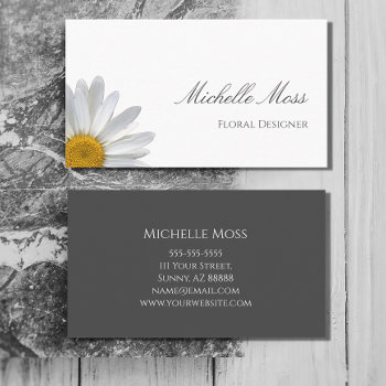 Elegant White Daisy Floral Designer Business Card by Indiamoss at Zazzle