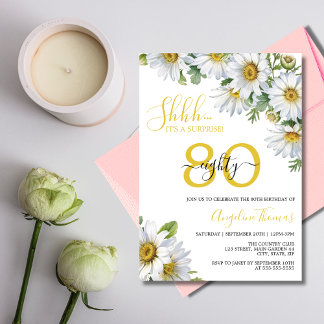 Elegant White Daisy Floral Surprise Birthday Invitation