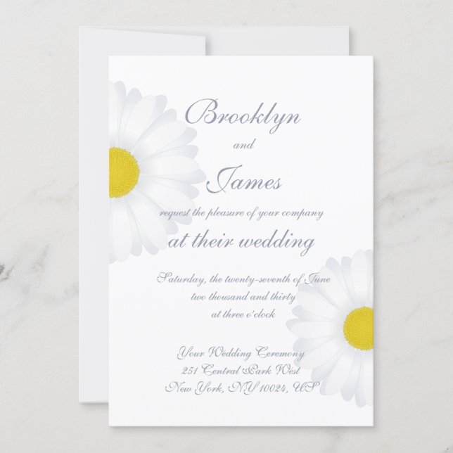 Elegant White Daisy Floral Wedding Invitations (Front)
