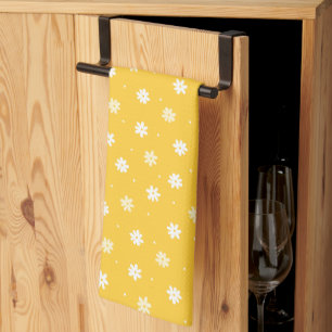 Elegant White Daisy Flower Sunny Yellow Easter Kitchen Towel