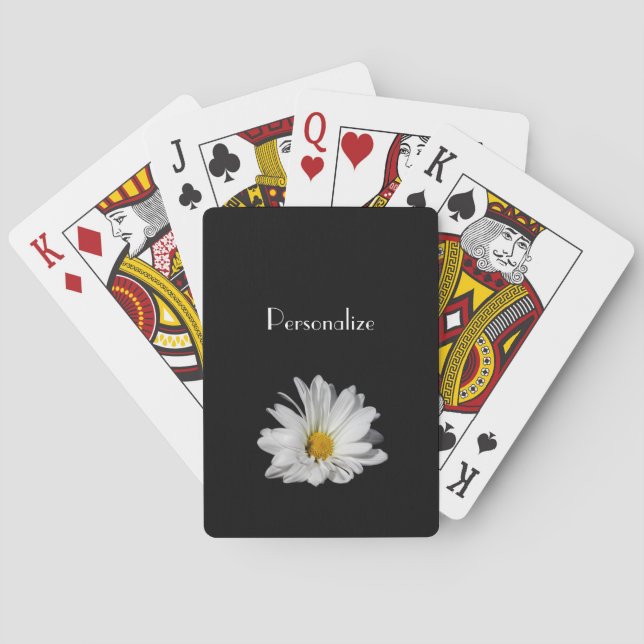Elegant White Daisy Flower With Name Poker Cards (Back)