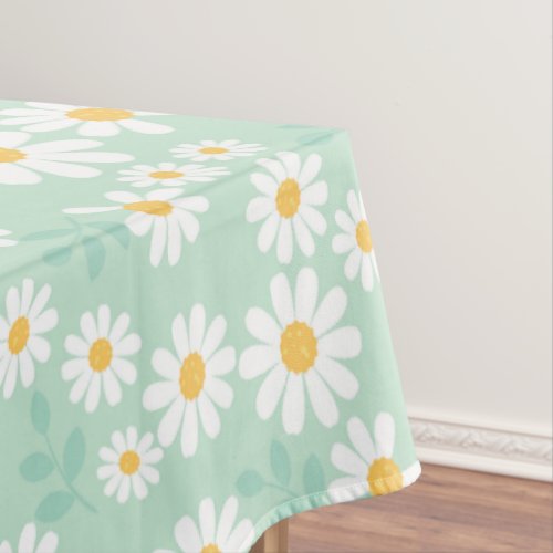 Elegant White Daisy Flowers Pastel Teal Easter Tablecloth