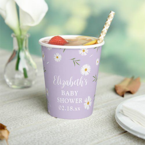 Elegant White Daisy Gender Neutral Baby Shower Paper Cups