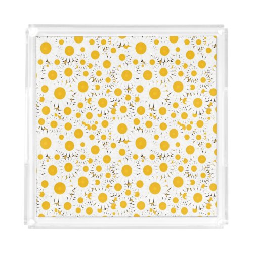 Elegant white daisy pattern acrylic tray