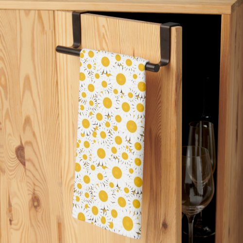 Elegant white daisy pattern kitchen towel