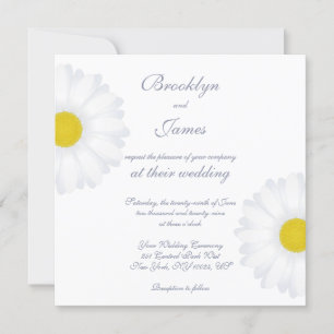 Elegant White Daisy Square Wedding Invitations