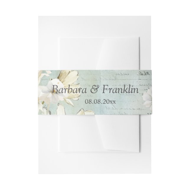 Elegant White Daisy Wedding Invitation Belly Band (Front Example)